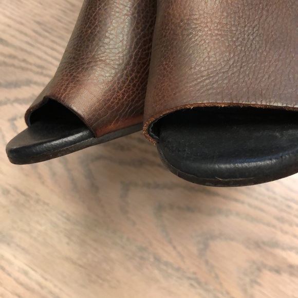 Free People Chocolate Brown/Black Leather Peep-toe Slingback with Wooden Heel 37 - Picture 12 of 12